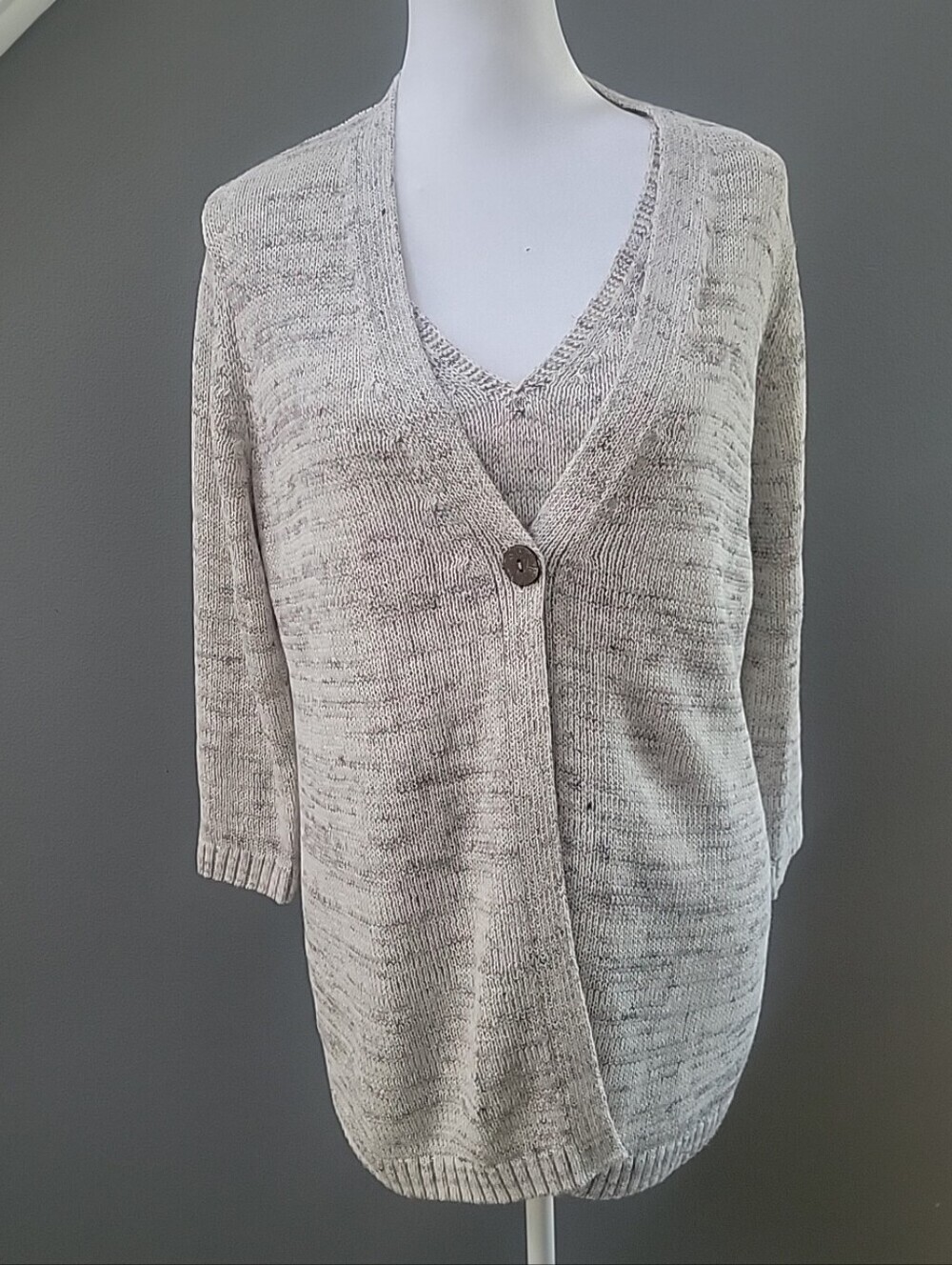 J.Jill Sz Med Marled Knit Beautiful Twinset Cardigan Sweater Set Linen/Cotton